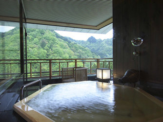 Japanese style twin bed room with open air bath