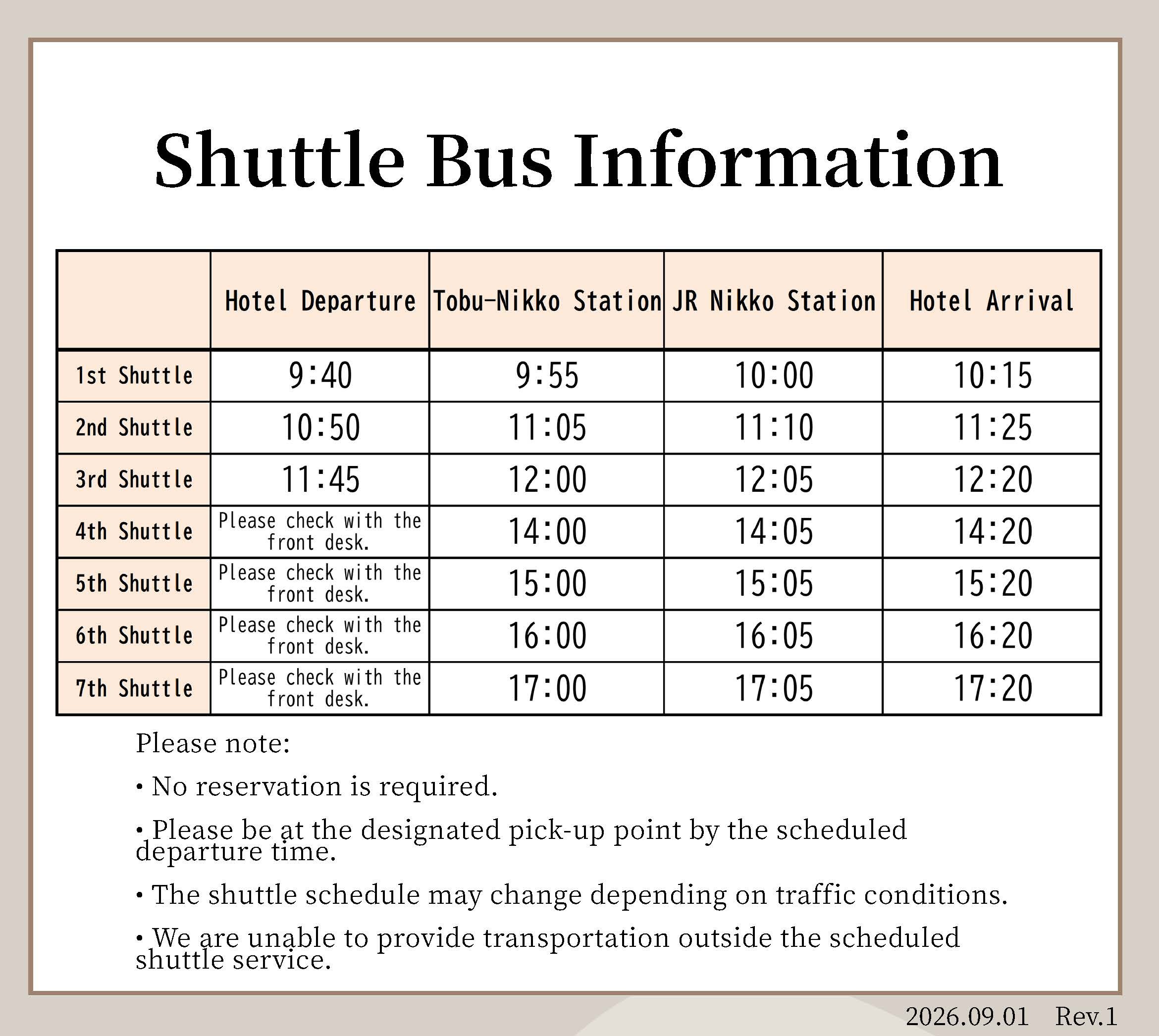 Hotel bus information